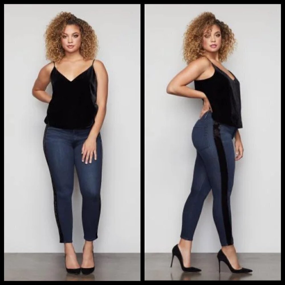 💕GOOD AMERICAN💕 Good Waist Crop Velvet Tuxedo Jeans Blue 20 NWT